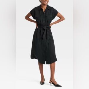 A new day black midi utility button down shirt dress. Size S  removable belt NWT